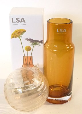 Lot 304 - An LSA amber glass vase, boxed, together with...