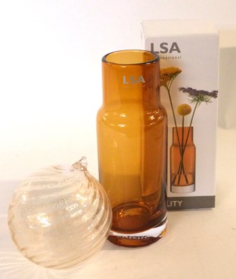 Lot 304 - An LSA amber glass vase, boxed, together with...