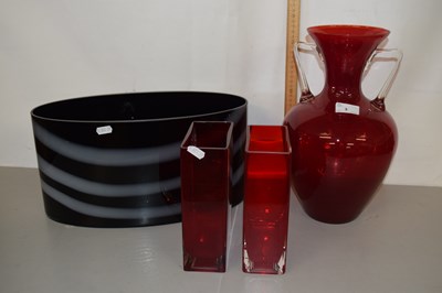 Lot 3 - Two rectangular shaped ruby red glass vases...