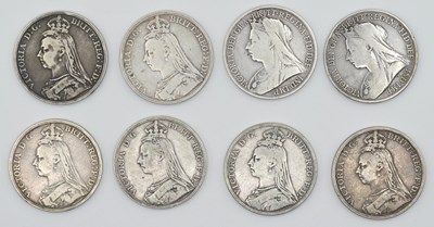 Lot 26 - Quantity of eight silver Queen Victoria crowns...