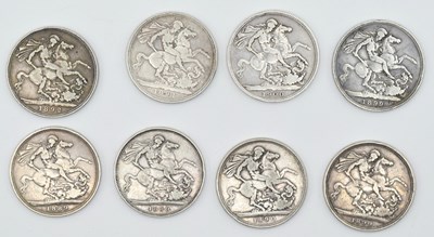 Lot 26 - Quantity of eight silver Queen Victoria crowns...