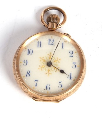 Lot 231 - A ladies yellow metal pocket watch stamped 14k...