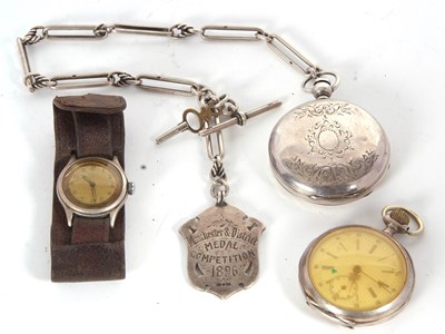 Lot 239 - Mixed Lot: Two white metal pocket watches, a...