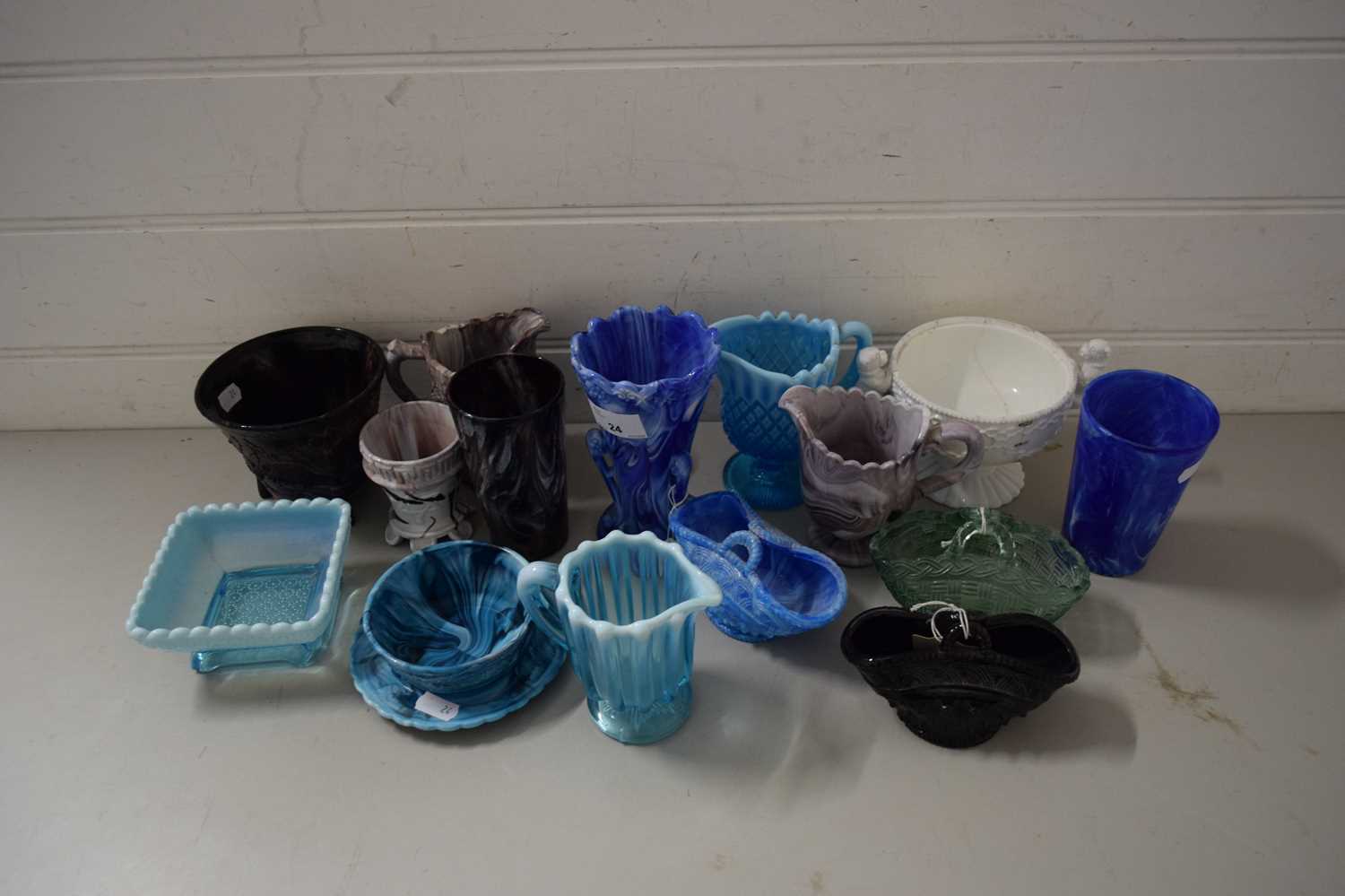 Lot 24 - MIXED LOT VARIOUS SLAG GLASS JUGS, VASES AND...