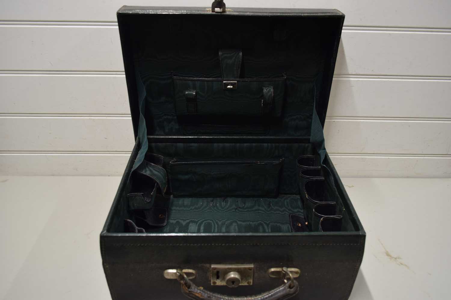 Lot 93 - GREEN LEATHER VANITY CASE FITTED INTERIOR...