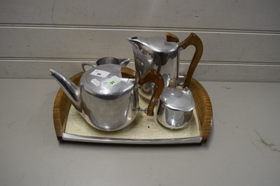 Lot 98 - PICQUOT WARE FOUR PIECE TEA SET WITH TRAY