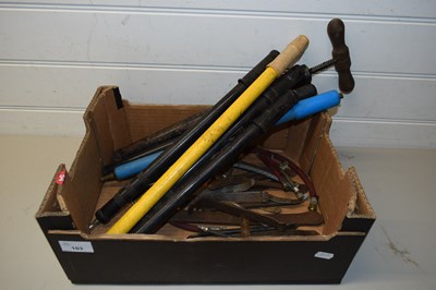 Lot 103 - BOX VARIOUS BICYCLE PUMPS, TYRE LEVERS ETC