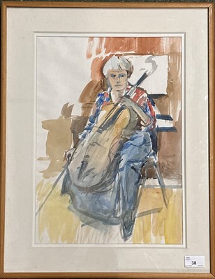 Lot 38 - Derek Inwood (1925-2012). watercolour, Cellist,...
