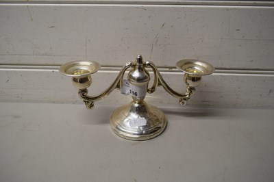 Lot 116 - SMALL STERLING SILVER TWO-LIGHT CANDELABRA ON...