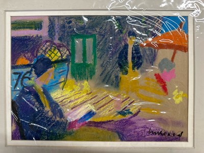 Lot 208 - Derek Inwood (1925-2012), Pastel, mending nets...