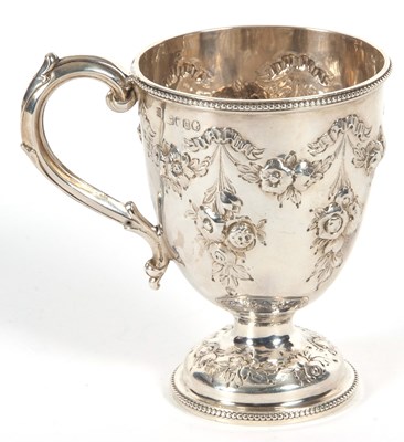Lot 12 - A Victorian silver mug of trophy shape having...