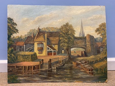 Lot 154 - W.Plumstead, Pull's Ferry, oil on card,...