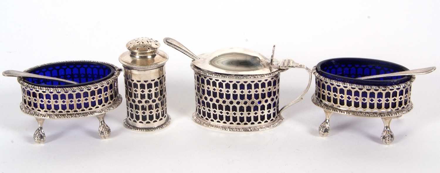 Lot 19 - A Martin Hall & Co four piece condiment set of...