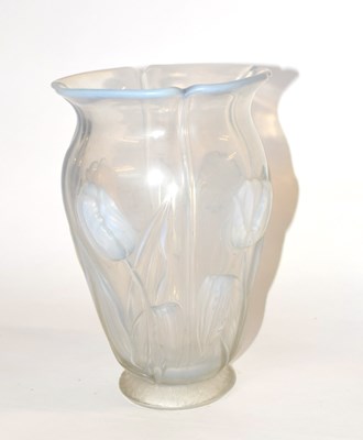 Lot 302 - An opalescent glass vase decorated with tulips,...