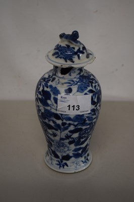 Lot 113 - Small Chinese blue and white vase, damage to...