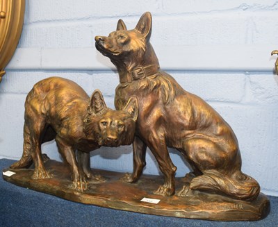 Lot 352 - A large Spelter model of two dogs on simulated...