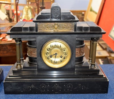 Lot 359 - A large Victorian black slate clock, the gilt...