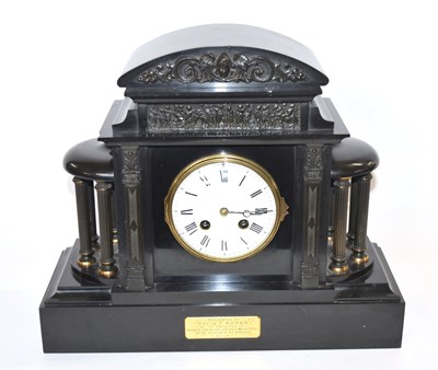 Lot 361 - A Victorian slate clock with white enamel dial...