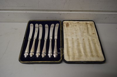 Lot 163 - CASED SET OF SIX BUTTER KNIVES WITH SILVER...