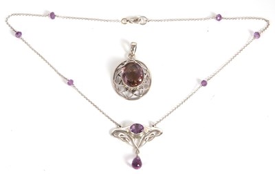 Lot 108 - An Art Nouveau style silver and amethyst...