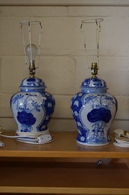 Lot 254 - A pair of modern Oriental blue and white table...