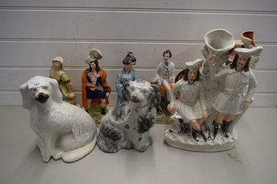 Lot 187 - MIXED LOT SEVEN VARIOUS STAFFORDSHIRE DOGS AND...