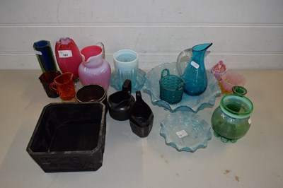 Lot 191 - MIXED LOT VARIOUS PRESSED BLACK GLASS ITEMS,...