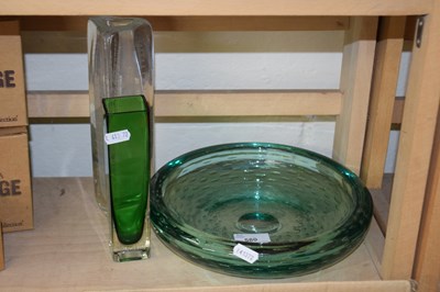 Lot 580 - Green glass dish, contemporary vase and...