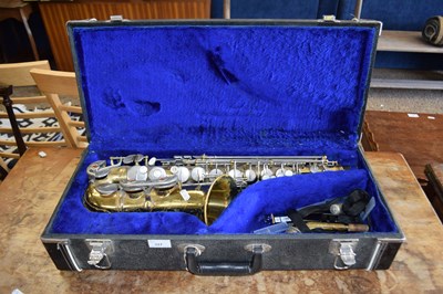 Lot 327 - A brass saxophone marked MW