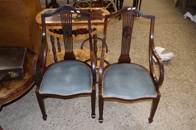 Lot 367 - A pair of Edwardian scroll arm bedroom chairs,...