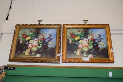 Lot 727 - Pair of floral still lifes, gilt framed