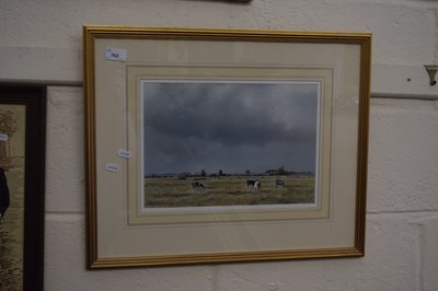 Lot 762 - Cows grazing by Peter Barker, pastel on paper,...