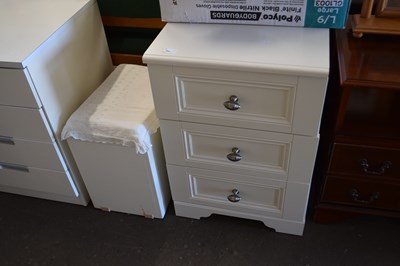 Lot 847 - Modern white finish three drawer bedside chest