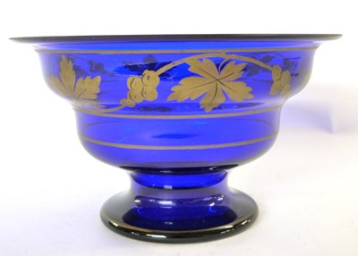 Lot 664 - A 19th century Bristol blue bowl, gilt with...