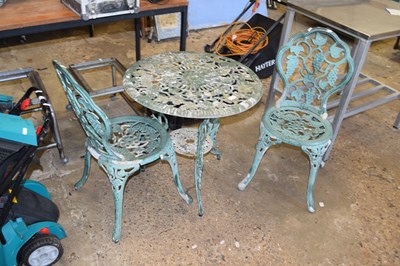 Lot 1055 - Cast garden bistro set, table and two chairs