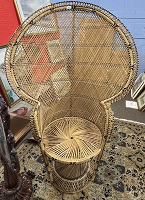 Lot 439 - Mid Century cane peacock chair with circular...