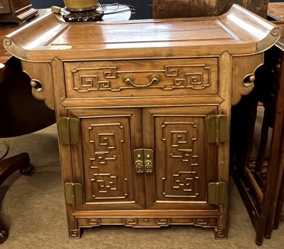 Lot 472 - Chinese hardwood cabinet with single drawer...