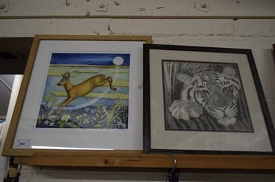 Lot 264 - COLOURED PRINT 'LEAPING DEER' AND A FURTHER...