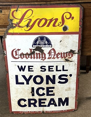 Lot 561 - An enamel sign marked Lyons, 89cm high