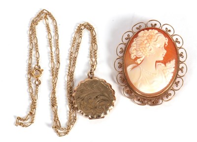 Lot 82 - A 9ct locket and a cameo, the round locket...