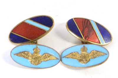 Lot 430 - R.A.F enamel and gilt plated regimental cufflinks