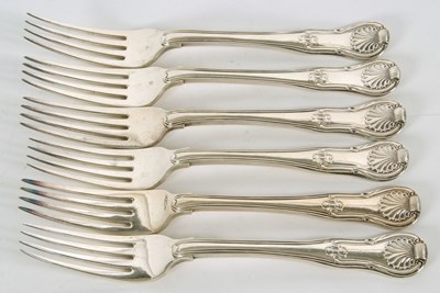 Lot 34 - Six George IV silver Kings pattern table forks,...