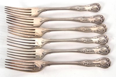 Lot 38 - Six silver Kings pattern dessert forks, double...