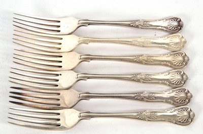 Lot 39 - Six silver Kings pattern dessert forks, double...
