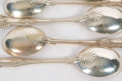 Lot 41 - Eight silver Kings pattern soup spoons, double...