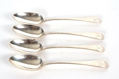 Lot 43 - Four George III silver tablespoons, initialled,...
