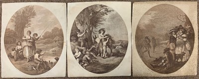 Lot 63 - Three oval stipple engravings on paper:...