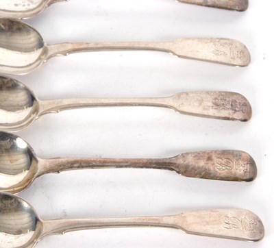 Lot 62 - A set of six George IV silver dessert spoons,...