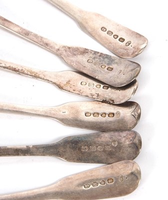 Lot 62 - A set of six George IV silver dessert spoons,...