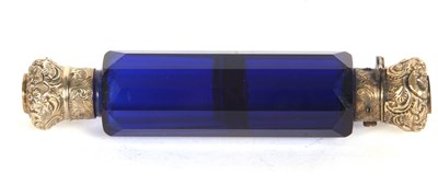 Lot 120 - An antique Victorian cobalt blue glass scent...